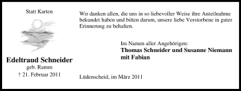 Traueranzeige von Edeltraud Schneider von Tageszeitung