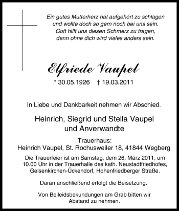 Traueranzeige von Elfriede Vaupel von Tageszeitung