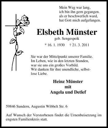 Traueranzeige von Elsbeth Münster von Tageszeitung