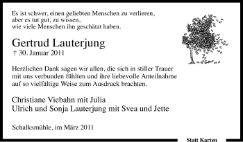 Traueranzeige von Gertrud Lauterjung von Tageszeitung
