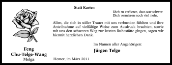 Traueranzeige von Chu-Telge-Wang Feng von Tageszeitung