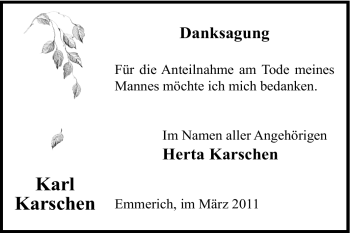 Traueranzeige von Karl Karschen von Tageszeitung