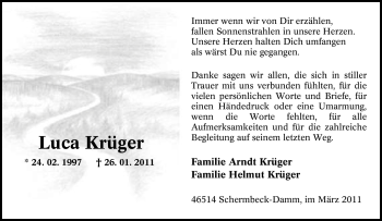 Traueranzeige von Luca Krüger von Tageszeitung