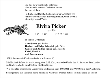 Traueranzeige von Elvira Picker von Tageszeitung
