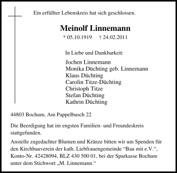 Traueranzeige von Meinolf Linnemann von Tageszeitung