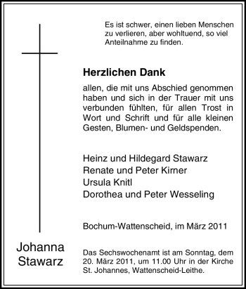 Traueranzeige von Johanna Stawarz von Tageszeitung