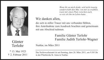 Traueranzeige von Günter Terlohr von Tageszeitung