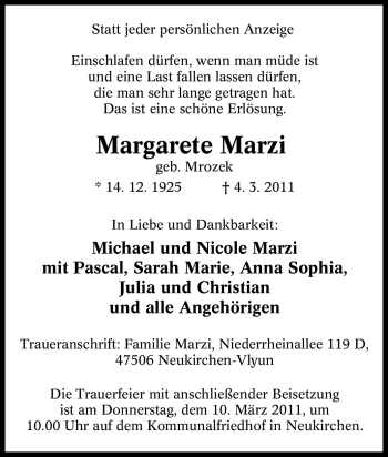 Traueranzeige von Margarete Marzi von Tageszeitung
