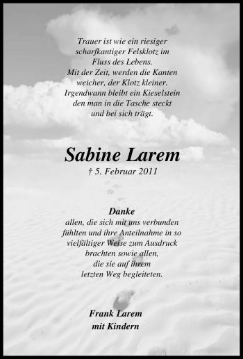 Traueranzeige von Sabine Larem von Tageszeitung