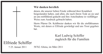 Traueranzeige von Elfriede Schiffer von Tageszeitung