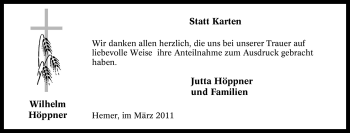 Traueranzeige von Wilhelm Höppner von Tageszeitung