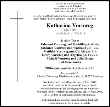 Traueranzeige von Katharina Vornweg von Tageszeitung