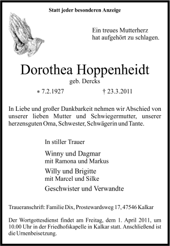 Traueranzeige von Dorothea Hoppenheidt von Tageszeitung