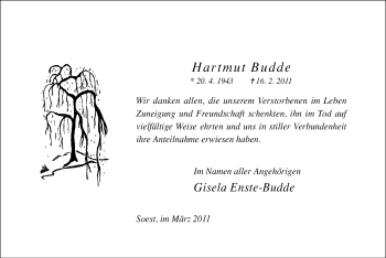 Traueranzeige von Hartmut Budde von Tageszeitung