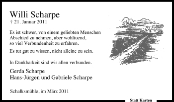 Traueranzeige von Willi Scharpe von Tageszeitung