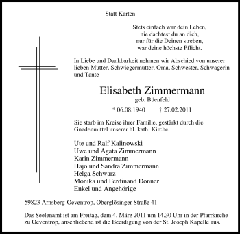 Traueranzeige von Elisabeth Zimmermann von Tageszeitung