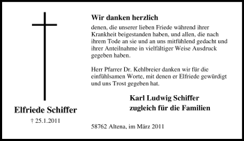 Traueranzeige von Elfriede Schiffer von Tageszeitung