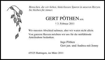 Traueranzeige von Gert Pöthen sen. von Tageszeitung