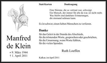 Traueranzeige von Manfred Klein von Tageszeitung