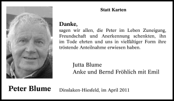 Traueranzeige von Peter Blume von Tageszeitung