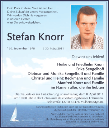 Traueranzeige von Stefan Knorr von Tageszeitung