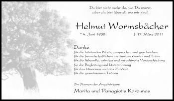 Traueranzeige von Helmut Wormsbächer von Tageszeitung