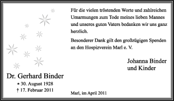 Traueranzeige von Gerhard Binder von Tageszeitung