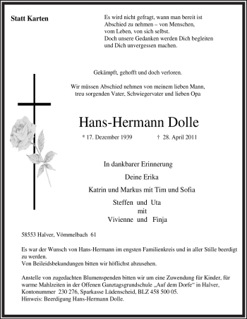 Traueranzeige von Hans-Hermann Dolle von Tageszeitung