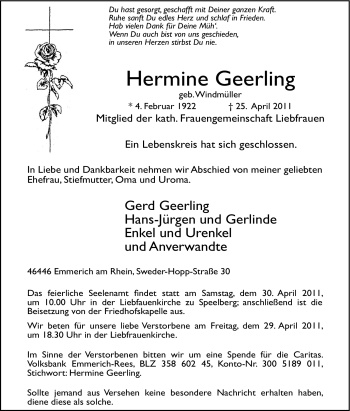 Traueranzeigen Von Hermine Geerling | Trauer-in-NRW.de