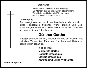 Traueranzeige von Günther Garthe von Tageszeitung