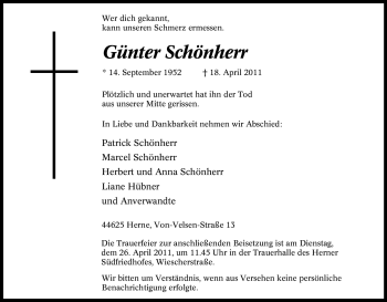 Traueranzeige von Günter Schönherr von Tageszeitung