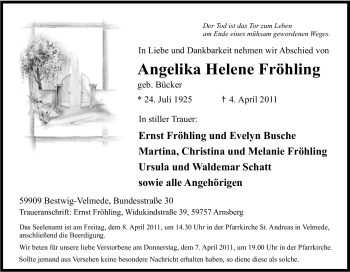 Traueranzeige von Angelika Helene Fröhling von Tageszeitung
