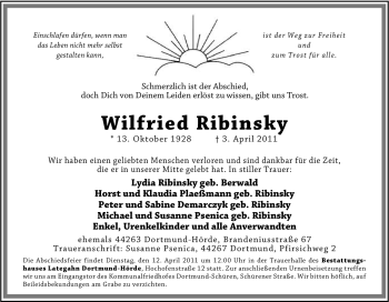 Traueranzeige von Wilfried Ribinsky von Tageszeitung