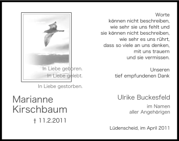 Traueranzeige von Marianne Kirschbaum von Tageszeitung