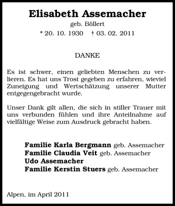 Traueranzeige von Elisabeth Assemacher von Tageszeitung