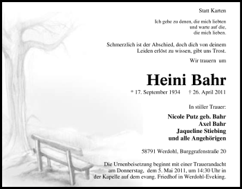Traueranzeige von Heini Bahr von Tageszeitung