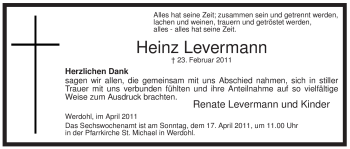 Traueranzeige von Heinz Levermann von Tageszeitung
