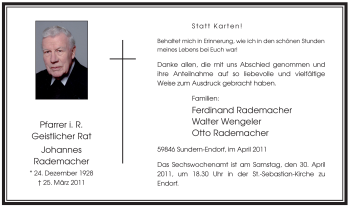 Traueranzeige von Johannes Rademacher von Tageszeitung