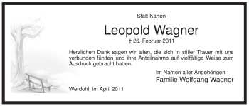 Traueranzeige von Leopold Wagner von Tageszeitung