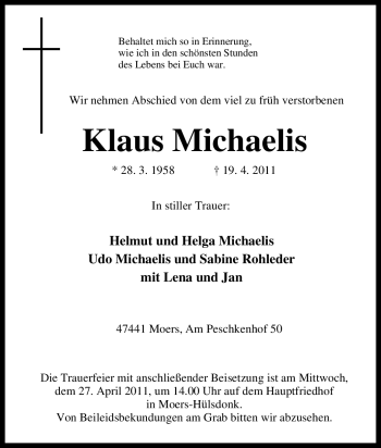 Traueranzeige von Klaus Michaelis von Tageszeitung