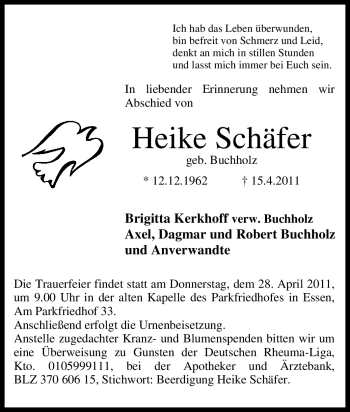 Traueranzeige von Heike Schäfer von Tageszeitung