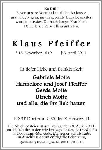 Traueranzeige von Klaus Pfeiffer von Tageszeitung
