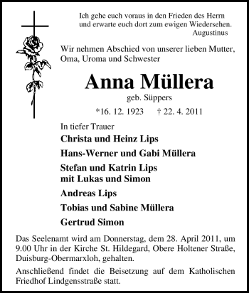 Traueranzeige von Anna Müllera von Tageszeitung