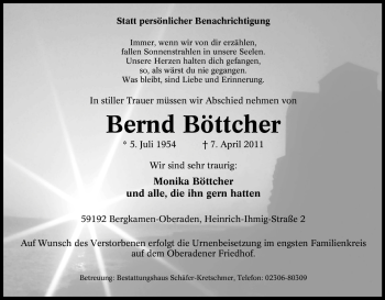 Traueranzeige von Bernd Böttcher von Tageszeitung