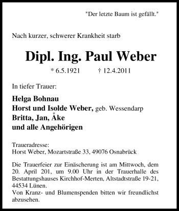 Traueranzeige von Paul Weber von Tageszeitung