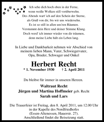 Traueranzeige von Herbert Recht von Tageszeitung