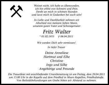 Traueranzeige von Fritz Walter von Tageszeitung