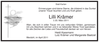 Traueranzeige von Lilli Krämer von Tageszeitung