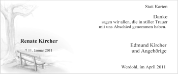 Traueranzeige von Renate Kircher von Tageszeitung