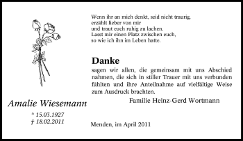 Traueranzeige von Amalie Wiesemann von Tageszeitung